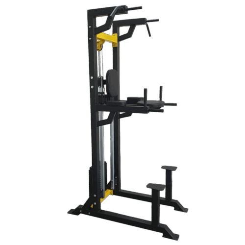 Compact assisted pull-up machine with adjustable counterweight